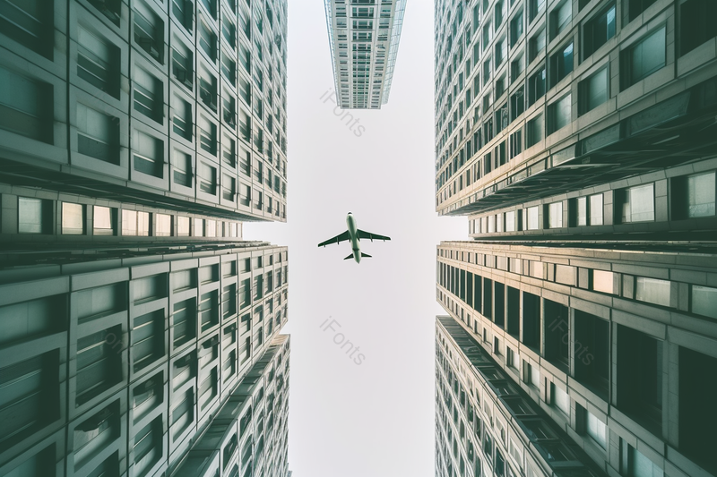 商务建筑中部飞机仰视摄影图,高清,摄影图,摄影图片,图片大全,摄影图免费下载